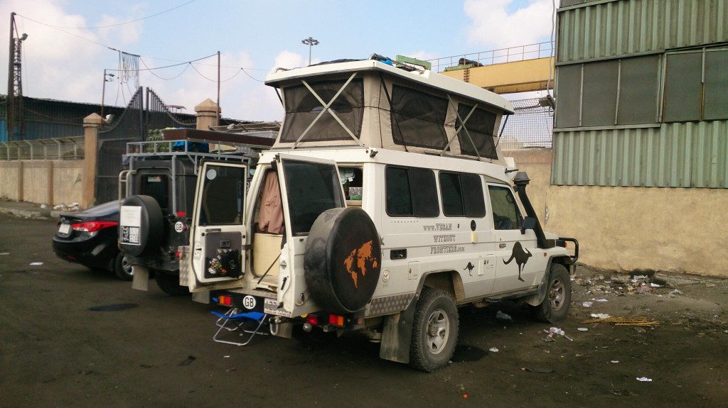 The best place we could find to camp in the Mad Max meets Waterworld nightmare that was the Container port.