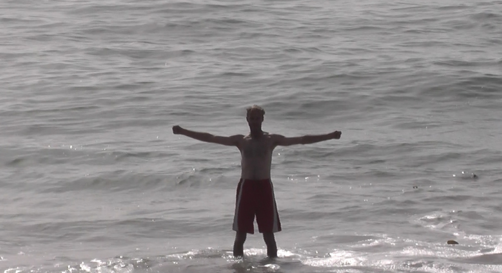 Jonathan about to fall into the ocean