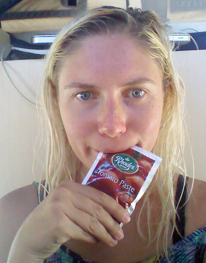 Tomato paste snack being devoured by Katana